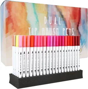 100 Dual Tip Brush Pen Coloring Markers Set Flexible Brush Fineliner Tips - Watercolor Based Markers for Adult Coloring Books Calligraphy Hand Lettering Drawing Markers 100W