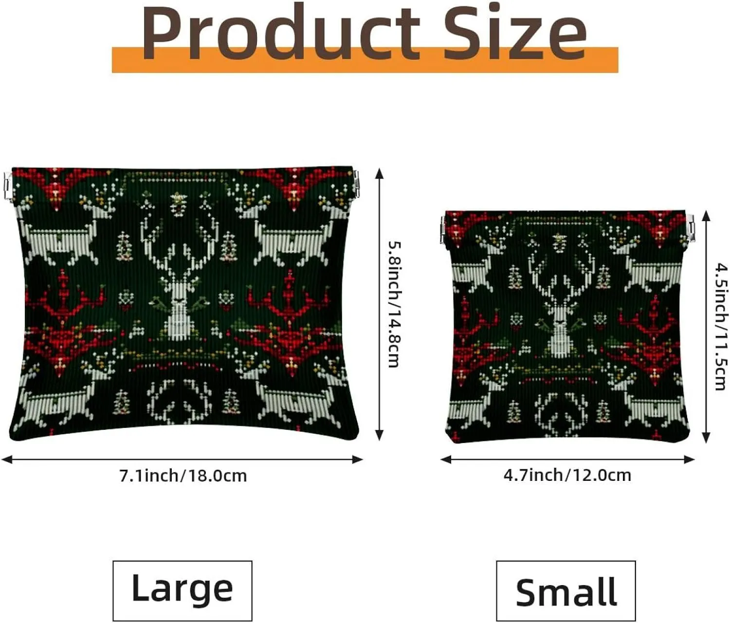 2 Pcs Faux Leather Makeup Bag for Purse, Small Makeup Pouch, Self-Closing Pouches for Purse, Mini Makeup Pouch for Lipstick, Christmas Green Retro Elk