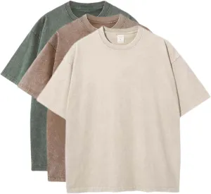 3 Pcs Men's Oversized Cotton Summer T-Shirts - Vintage Baggy Tee Loose Fit Short Sleeve T-Shirts Casual Streetwear