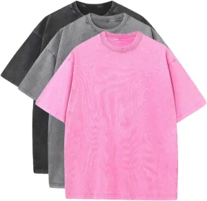 3 Pcs Men's Oversized Cotton Summer T-Shirts - Vintage Baggy Tee Loose Fit Short Sleeve T-Shirts Casual Streetwear