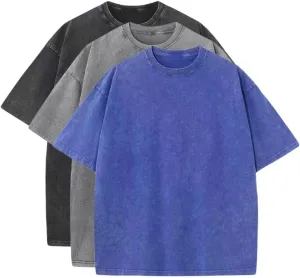 3 Pcs Men's Oversized Cotton Summer T-Shirts - Vintage Baggy Tee Loose Fit Short Sleeve T-Shirts Casual Streetwear