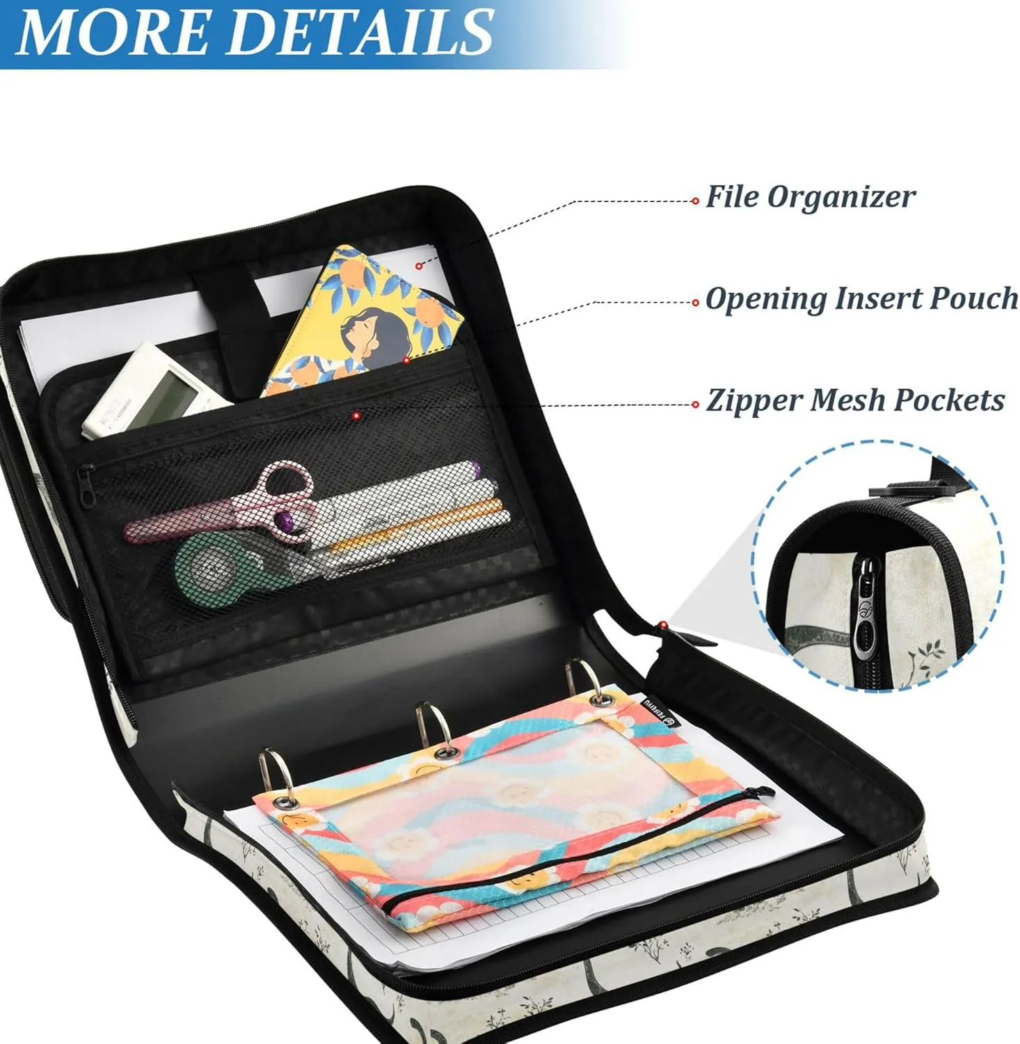 3 Rings Organizer Binder with Handle and Removable Shoulder Strap Multi-Pocket Zippered Portfolio Suitable for Middle School Sweet Dinosaur Brachiosaurus Plain