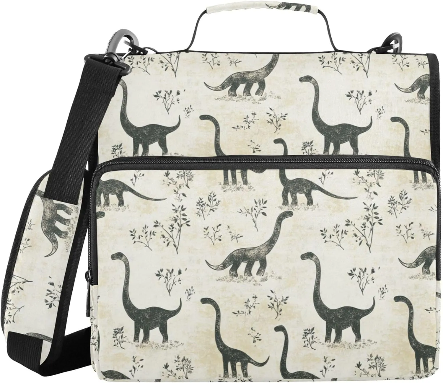 3 Rings Organizer Binder with Handle and Removable Shoulder Strap Multi-Pocket Zippered Portfolio Suitable for Middle School Sweet Dinosaur Brachiosaurus Plain