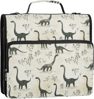 3 Rings Organizer Binder with Handle and Removable Shoulder Strap Multi-Pocket Zippered Portfolio Suitable for Middle School Sweet Dinosaur Brachiosaurus Plain