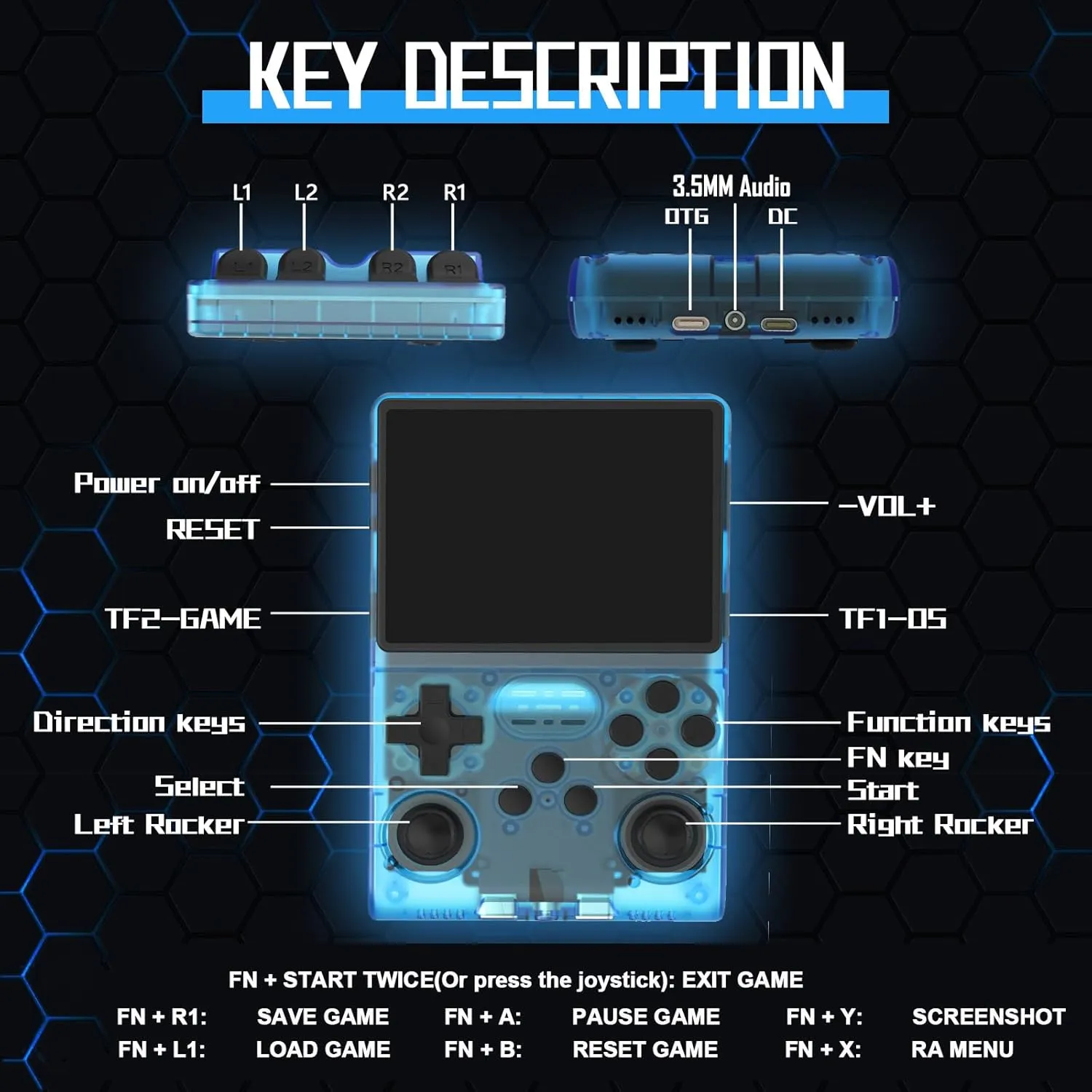 30000 Games in 1 Handheld Game Console R40S PRO 3.5 inch IPS Screen Mini Retro Console 3800mAh Portable Pocket Arcade 45 simulators 256G TF Card