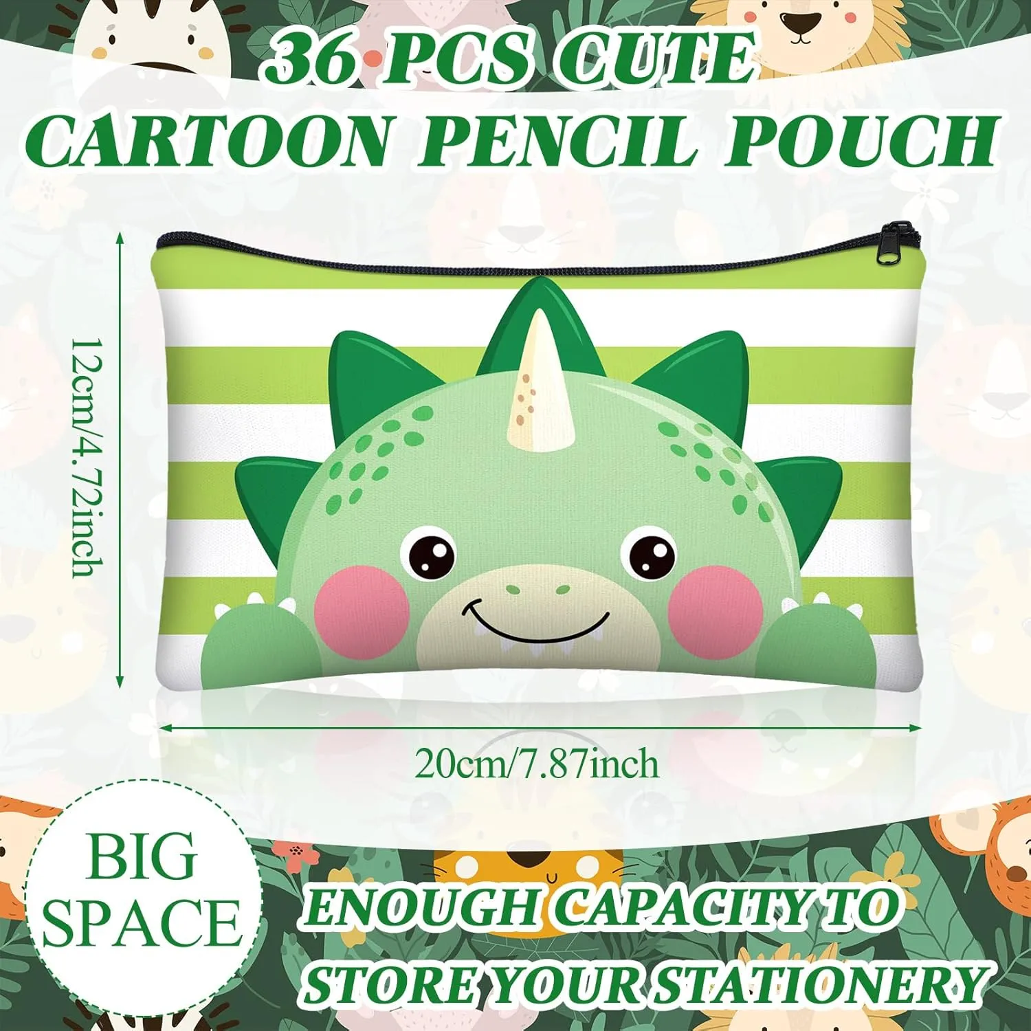 36 Pcs Cartoon Animal Pencil Case Bulk Cute Cartoon Pencil Pouch Multicolor Canvas Pen Bag Organizer with Zipper Stationery Back to School Supplies(Lovely)