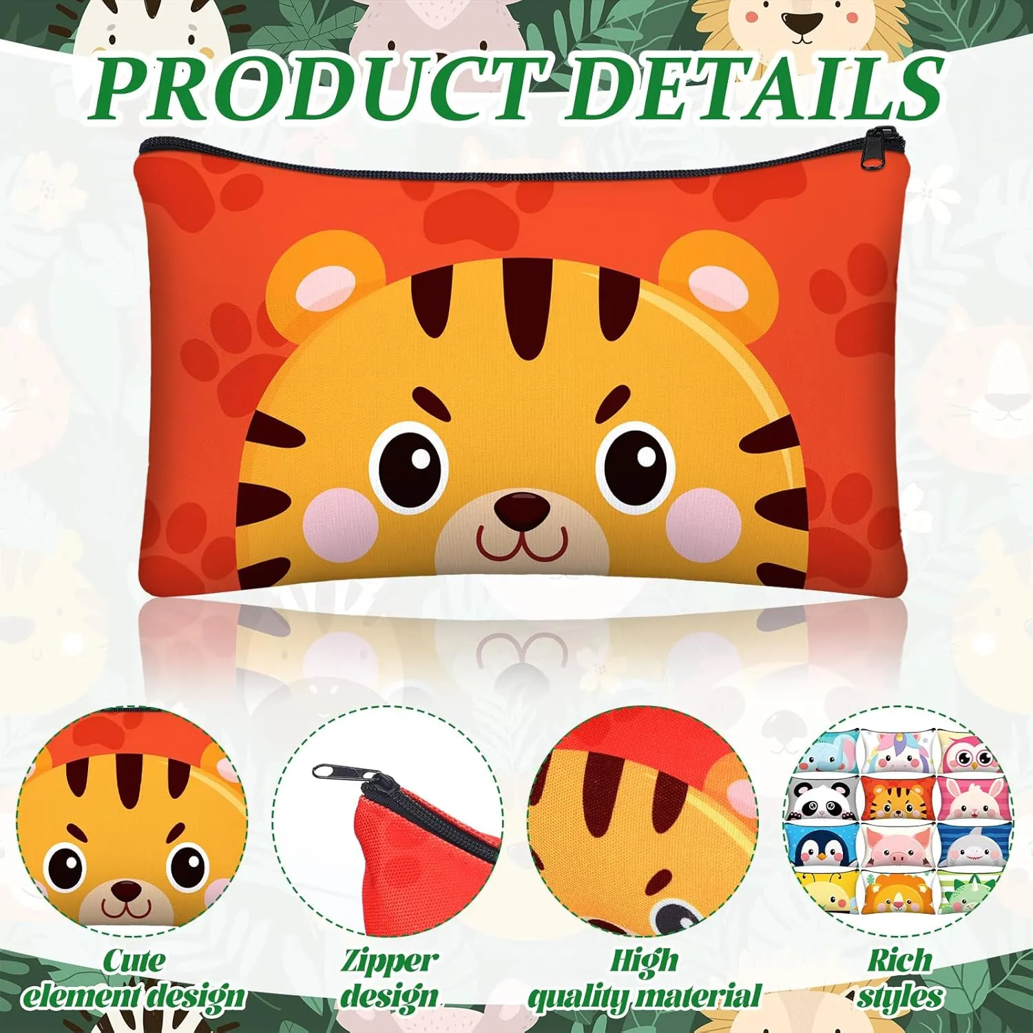 36 Pcs Cartoon Animal Pencil Case Bulk Cute Cartoon Pencil Pouch Multicolor Canvas Pen Bag Organizer with Zipper Stationery Back to School Supplies(Lovely)