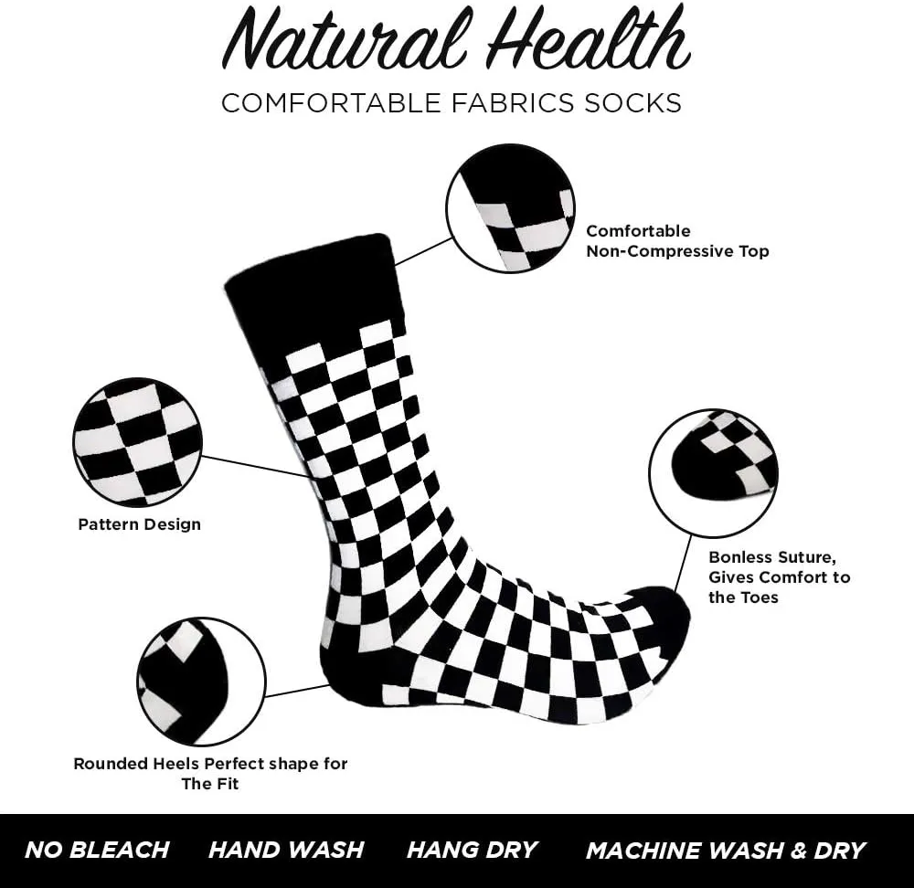 3PK Fashion Men's novelty Socks Checker board crew Socks, Skateboard Socks (Shoe Size 6-12)