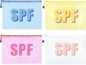 4PCS SPF Makeup Bag Clear Zippered SPF Bag Cosmetic Pouch Waterproof Travel Toiletry Organizer for Women Varsity Letter Patch Beach Pool Essentials