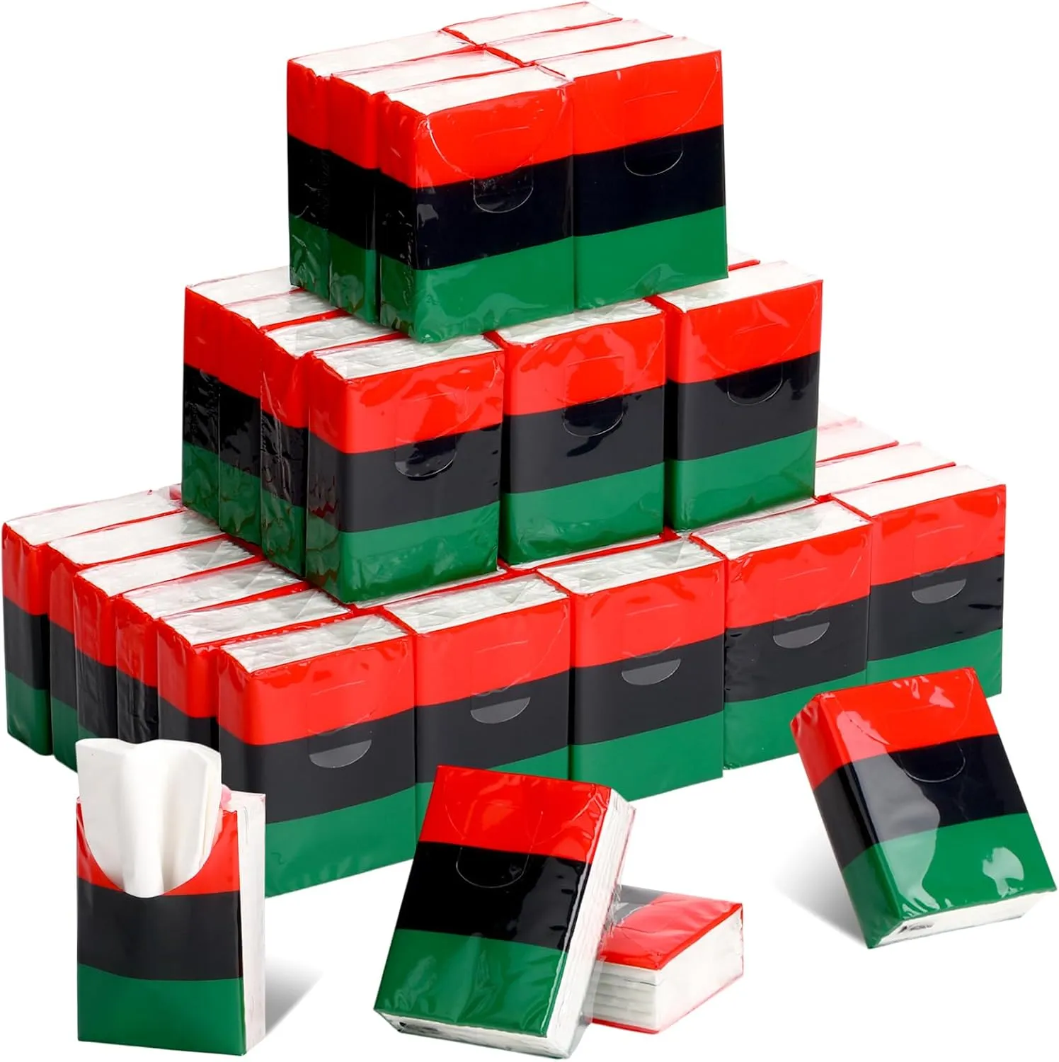 50 Pack Juneteenth Tissue Packs Black History Month Decorations Supplies Goodie Bag Stuffer Juneteenth Pocket Tissue Red Green Paper Napkin for African American Freedom(Red,Black, Green)