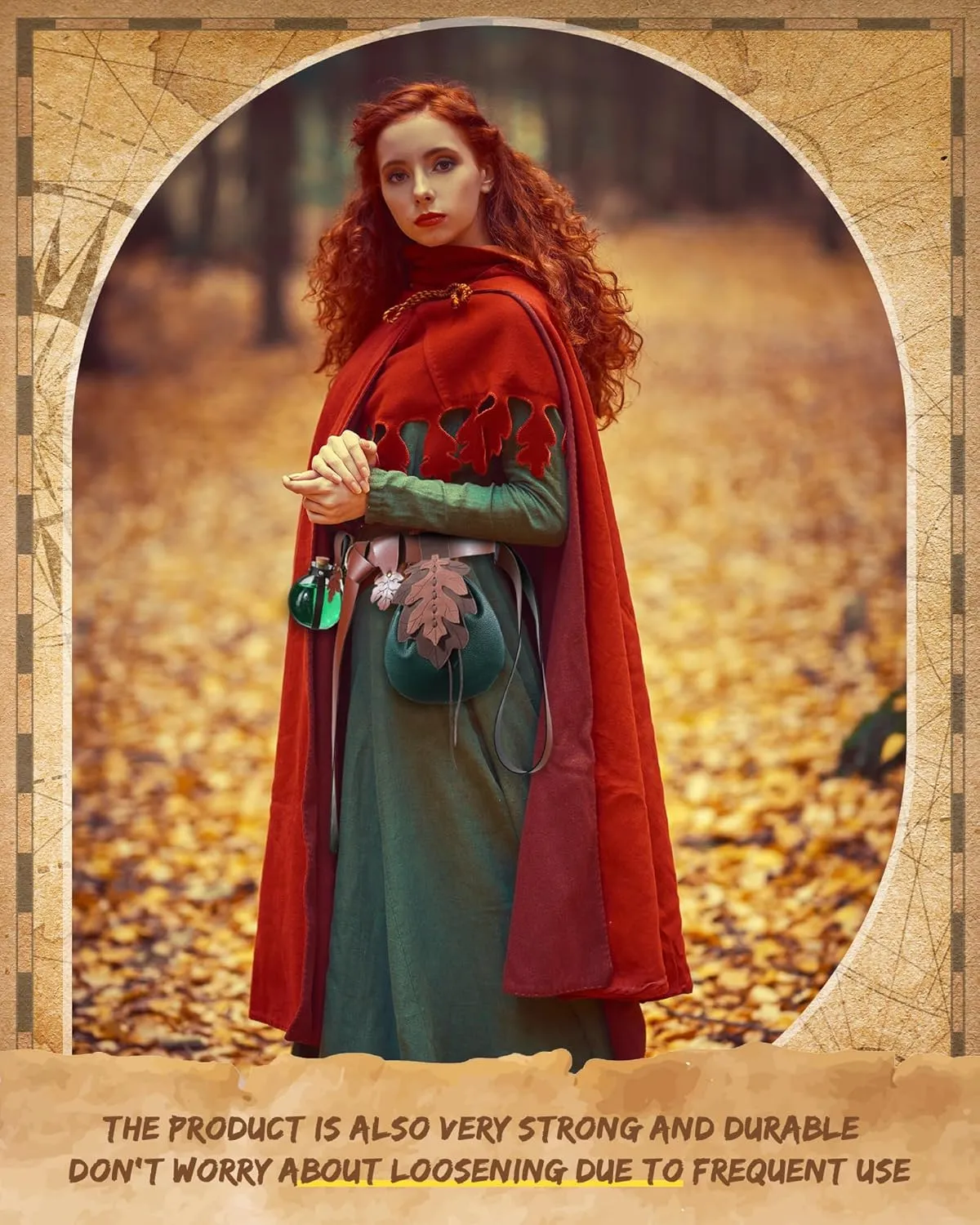 6 Pcs Women Renaissance Accessories Leaf Belt Bag Medieval Viking Belt Potion Bottles Leather Skirt Hikes