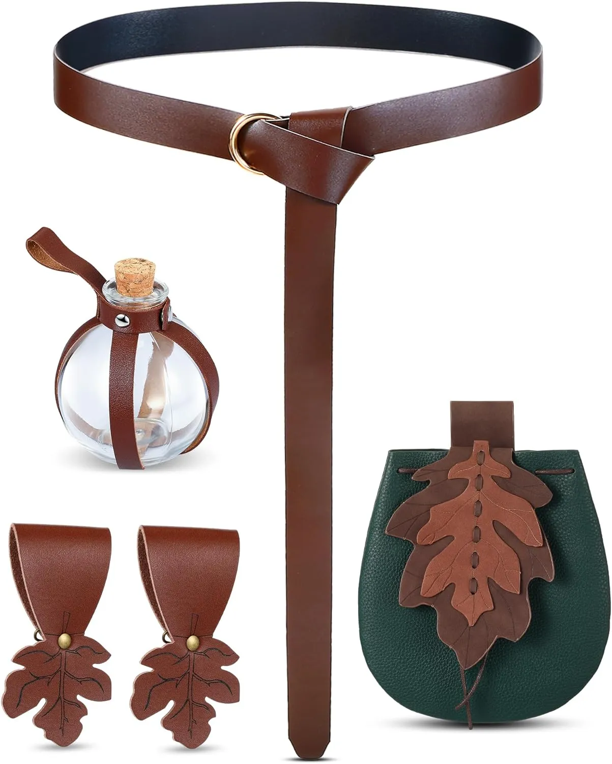 6 Pcs Women Renaissance Accessories Leaf Belt Bag Medieval Viking Belt Potion Bottles Leather Skirt Hikes
