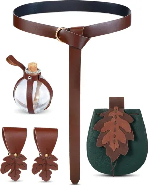 6 Pcs Women Renaissance Accessories Leaf Belt Bag Medieval Viking Belt Potion Bottles Leather Skirt Hikes