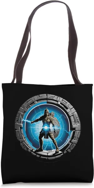 a Samurai-warrior stepping thru a star-gate to another realm Tote Bag