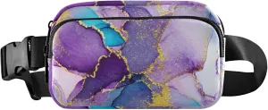 Abstract Watercolor Purple Marble Womens Fanny Pack Belt Bag Hip Pouch Waterproof Flower Cross Body Waist Purse