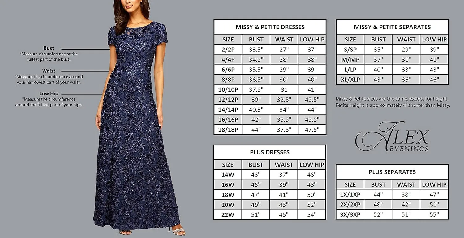 Alex Evenings Women's Long Fit and Flare Mother of The Bride Dress with Godet Detail (Petite and Regular Sizes)