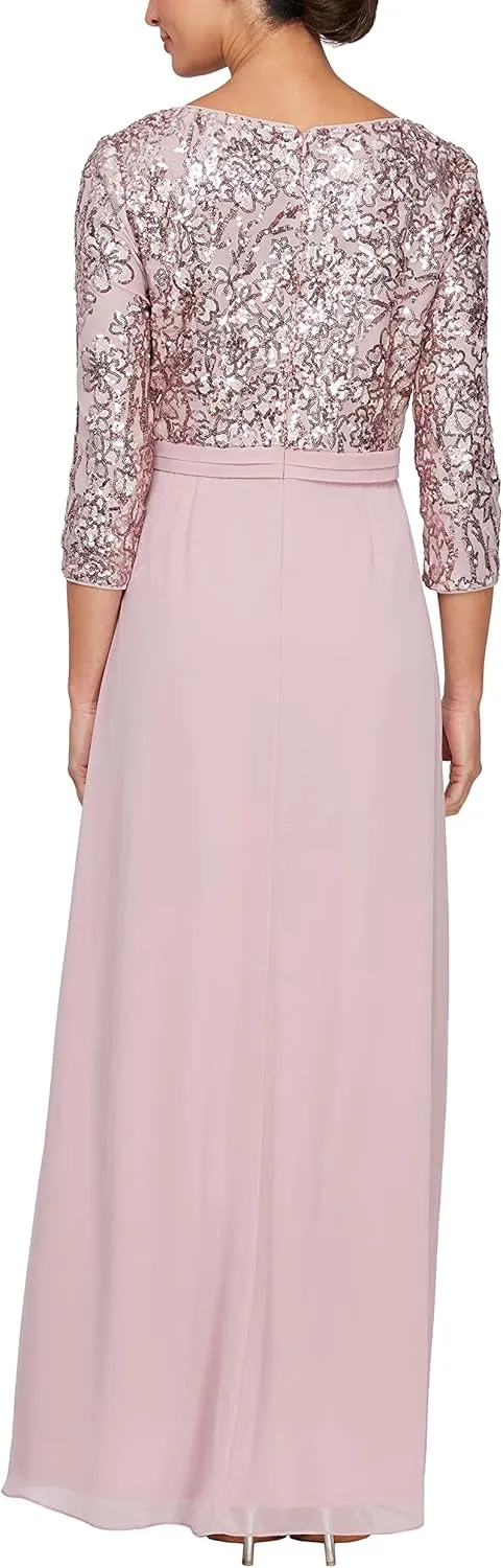 Alex Evenings Women's Long Lace Top Empire Waist Dress