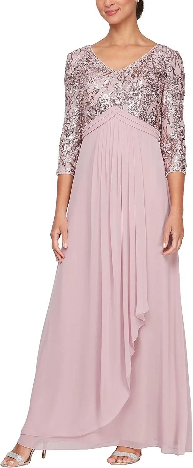 Alex Evenings Women's Long Lace Top Empire Waist Dress