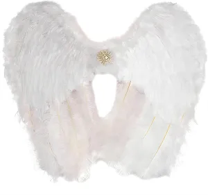 Amscan Adult Angel Deluxe Feather Wings - 26"x30" (1 Count) - Perfect for Halloween, Cosplay & Themed Parties, White