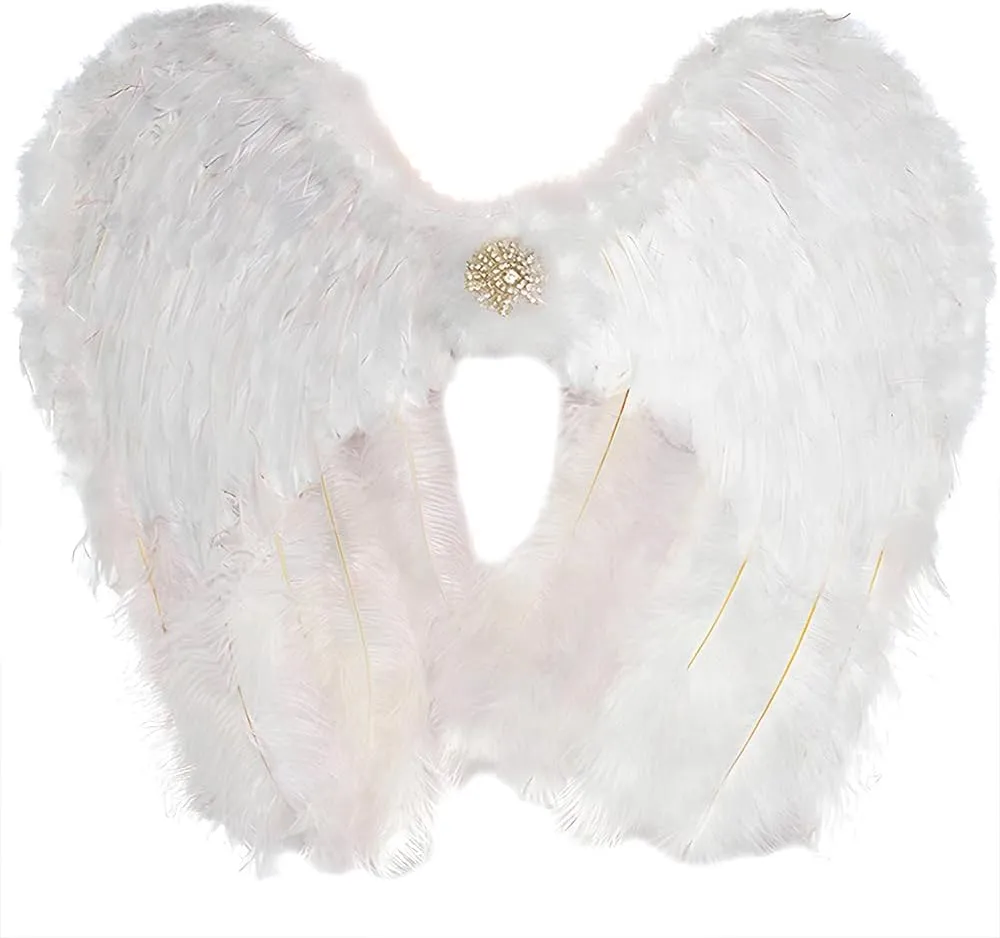 Amscan Adult Angel Deluxe Feather Wings - 26"x30" (1 Count) - Perfect for Halloween, Cosplay & Themed Parties, White