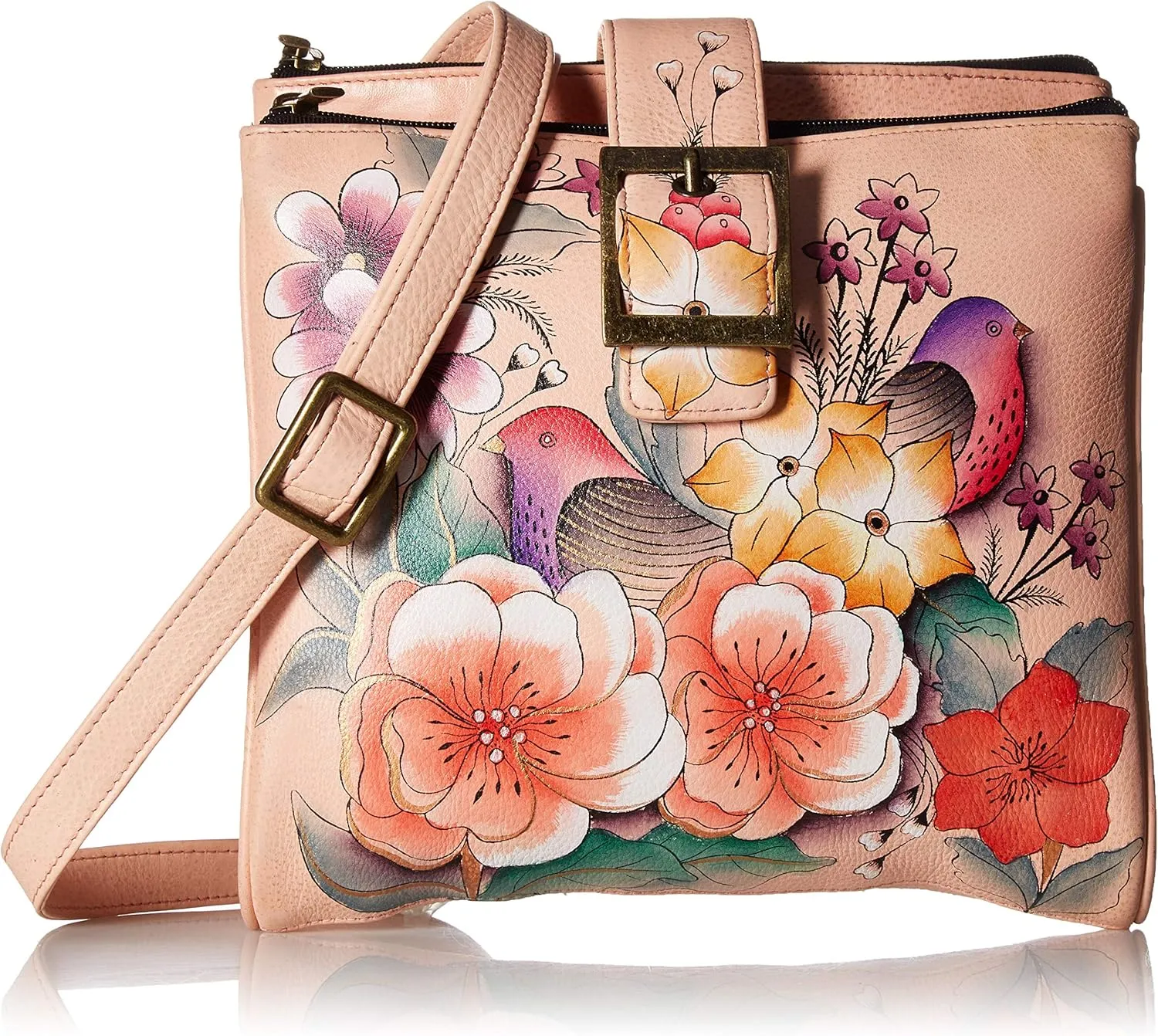 Anna by Anuschka Genuine Leather Travel Organizer, Triple Compartment - Hand-Painted Original Artwork