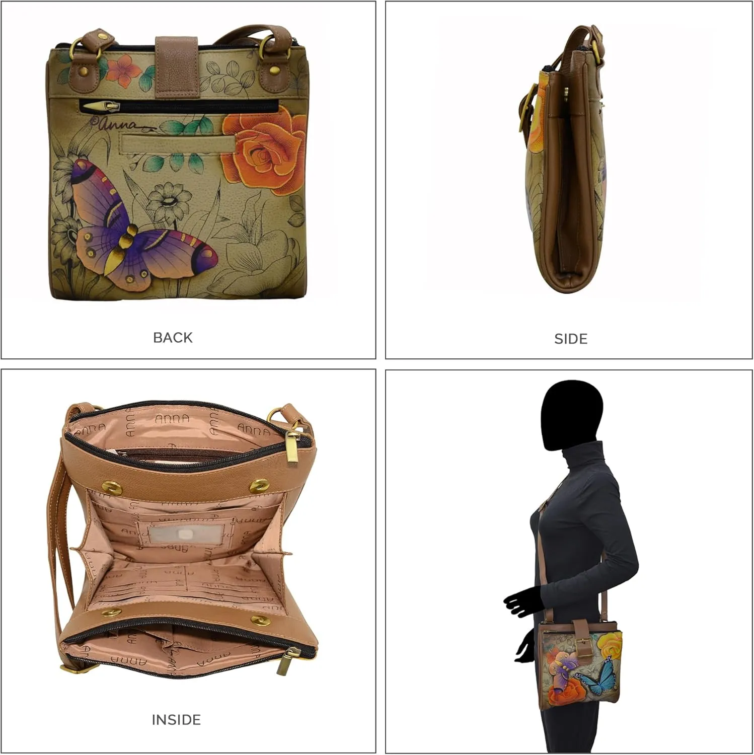 Anna by Anuschka Genuine Leather Travel Organizer, Triple Compartment - Hand-Painted Original Artwork
