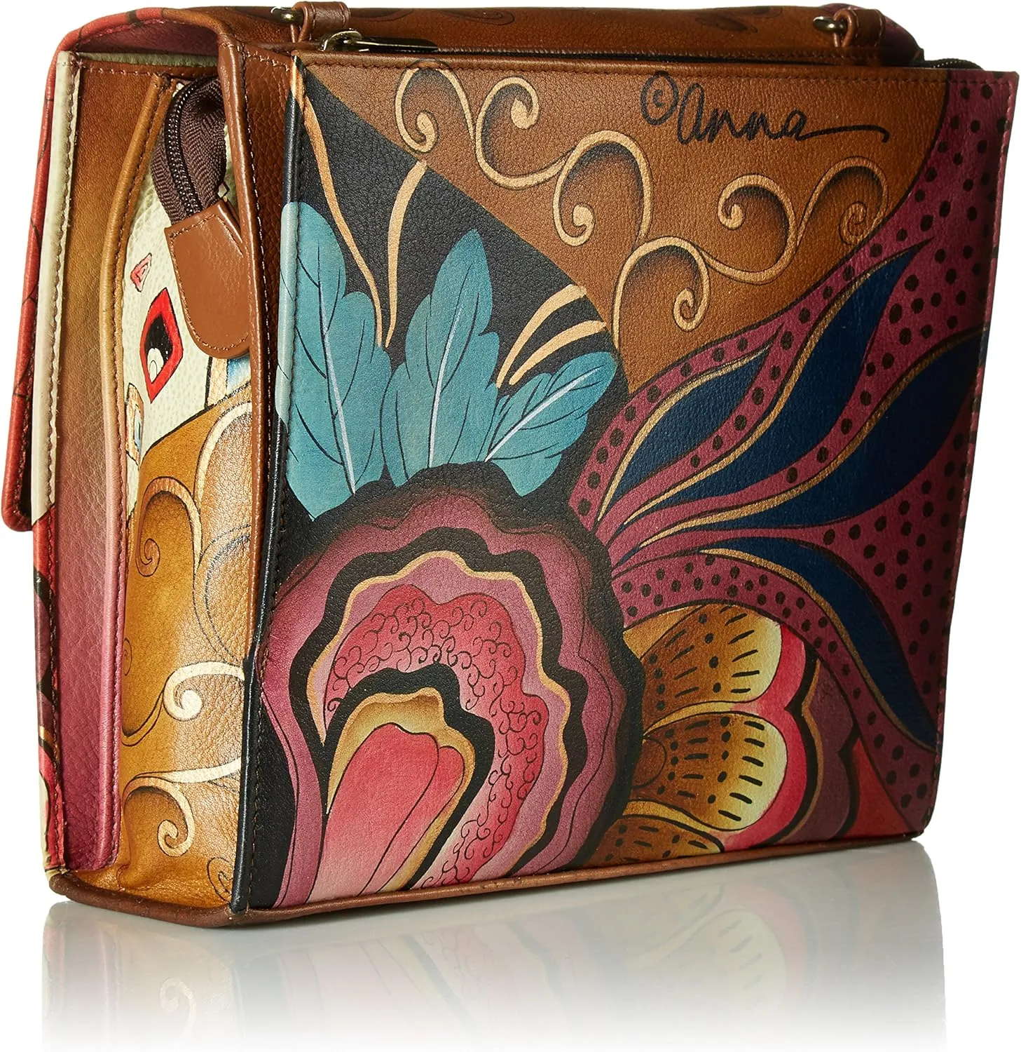Anna by Anuschka Hand Painted Leather Women's Flap Crossbody Organizer