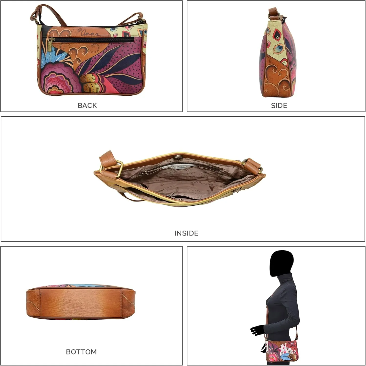 Anna by Anuschka Hand Painted Leather Women's Mini Wide Crossbody