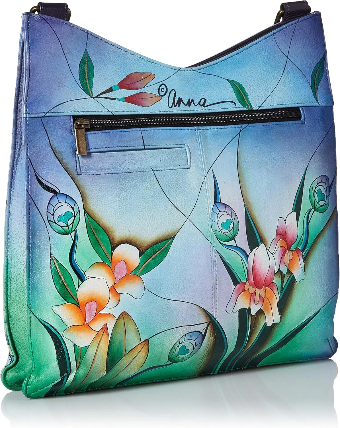 Anna by Anuschka Hand Painted Leather Women's V Top Large Crossbody