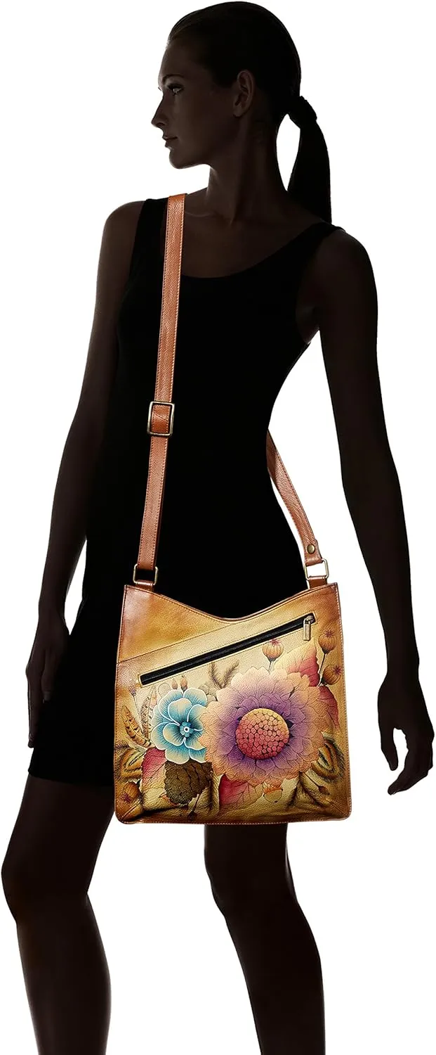 Anna by Anuschka Hand Painted Leather Women's V Top Large Crossbody