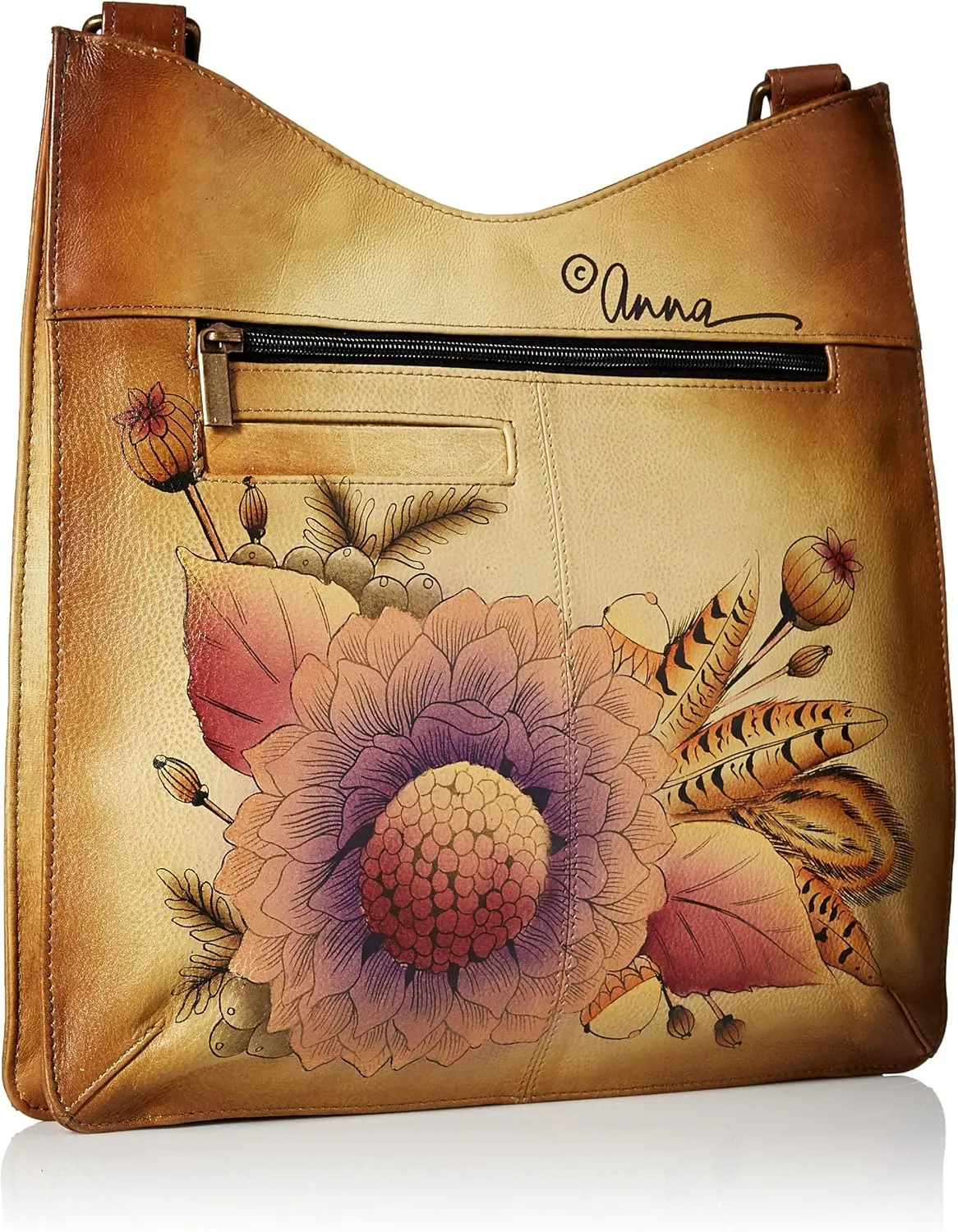 Anna by Anuschka Hand Painted Leather Women's V Top Large Crossbody