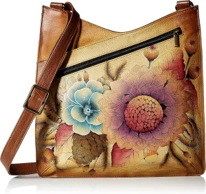 Anna by Anuschka Hand Painted Leather Women's V Top Large Crossbody