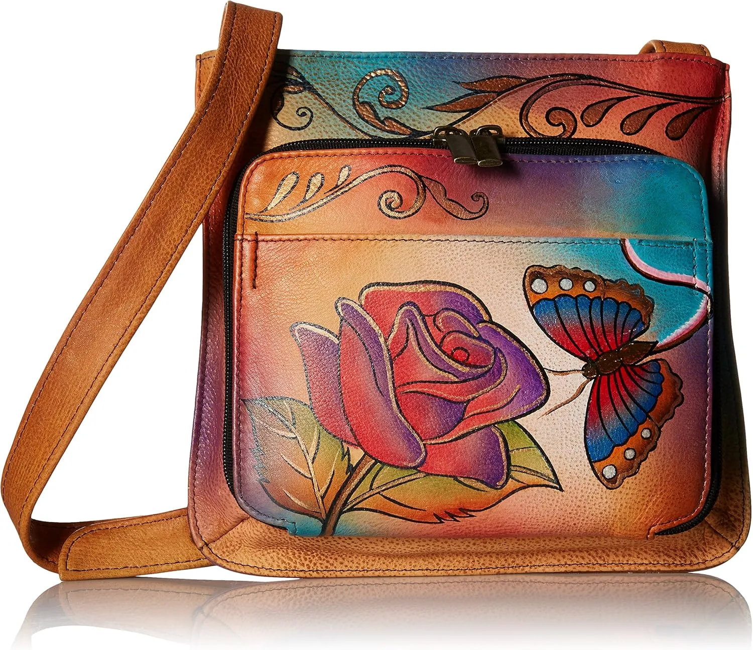 Anna by Anuschka Women's Genuine Leather Large Cross-Body Handbag | Zip-Top Multi-Compartment Organizer