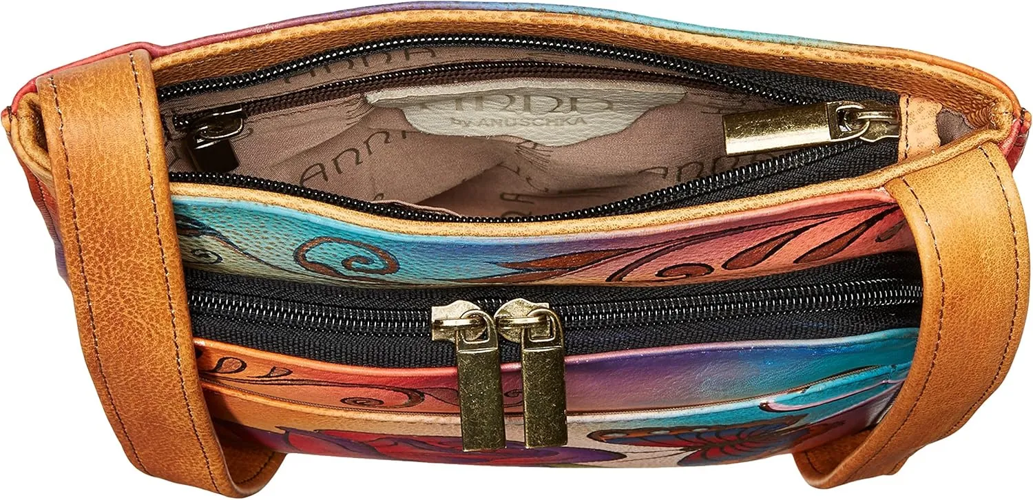 Anna by Anuschka Women's Genuine Leather Large Cross-Body Handbag | Zip-Top Multi-Compartment Organizer