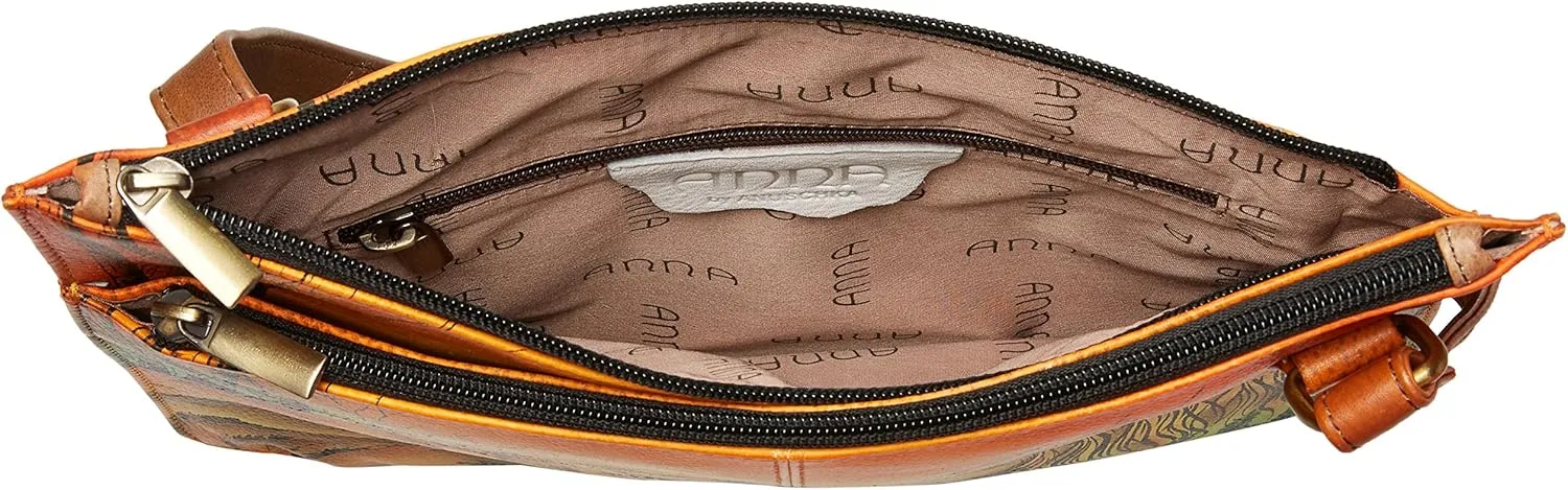Anna by Anuschka Women's Genuine Leather V Top Multicompartment Cross Body| Hand Painted Original Artwork