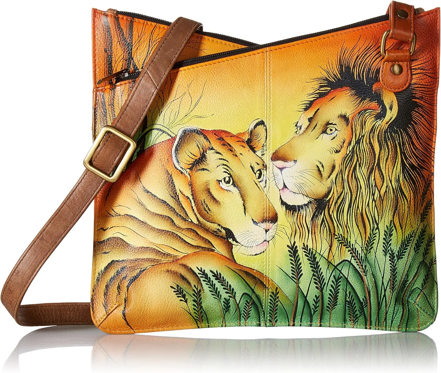 Anna by Anuschka Women's Genuine Leather V Top Multicompartment Cross Body| Hand Painted Original Artwork