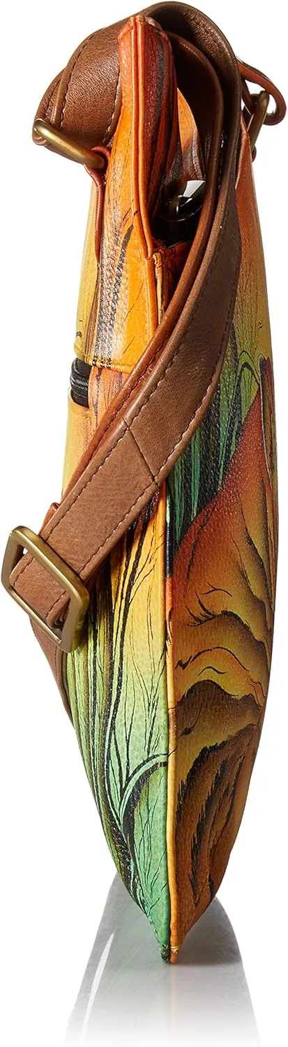 Anna by Anuschka Women's Genuine Leather V Top Multicompartment Cross Body| Hand Painted Original Artwork