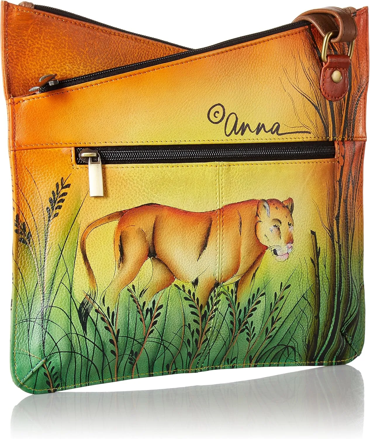 Anna by Anuschka Women's Genuine Leather V Top Multicompartment Cross Body| Hand Painted Original Artwork