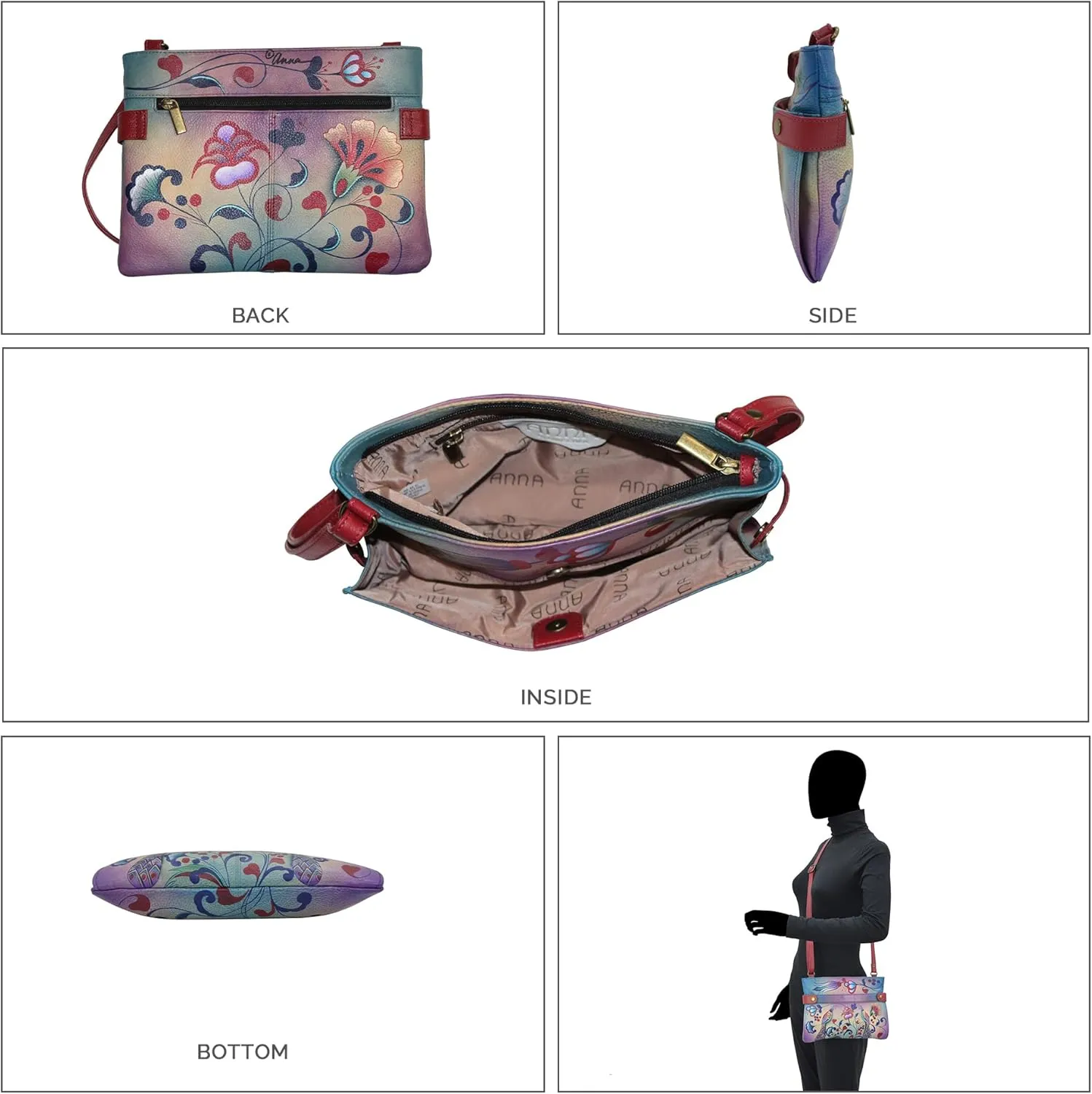 Anna by Anuschka Women's Original Hand-Painted Genuine Leather Medium Crossbody
