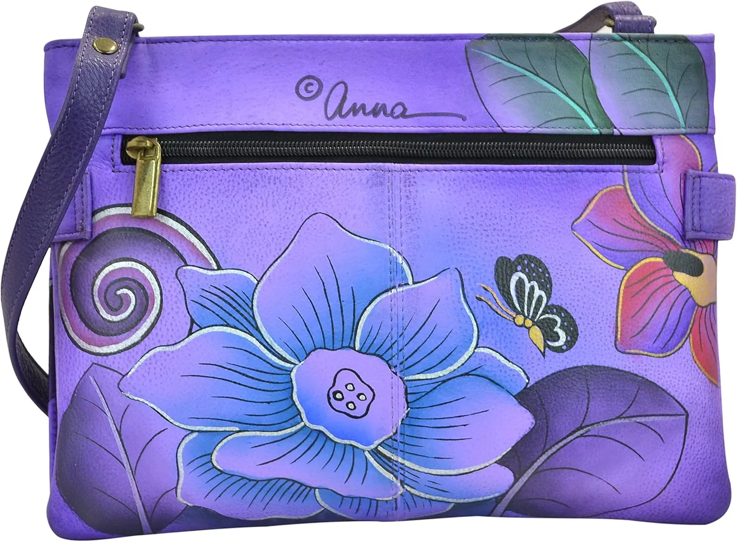 Anna by Anuschka Women's Original Hand-Painted Genuine Leather Medium Crossbody