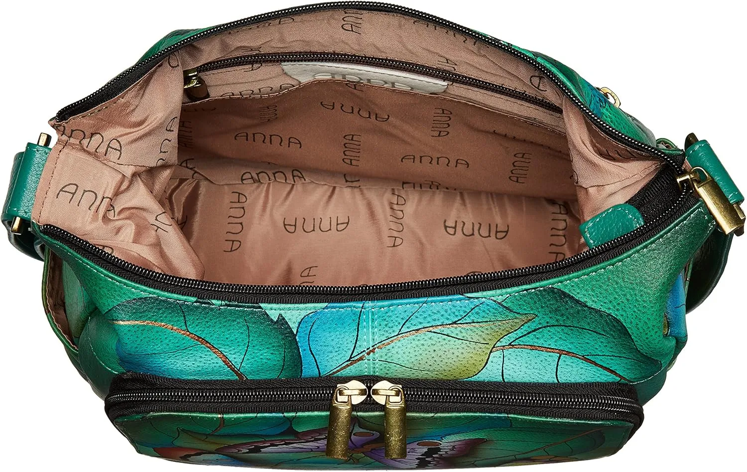 Anna by Anuschka Womens Zip-top Multi-compartment Tall Organizer Genuine Leather