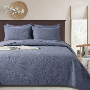 annadaif Queen Size Quilt Bedding Set (90x96 Inch) Blue Bedspreads, 3 Pieces Lightweight Comforter, Coin Pattern Coverlet Bedding Cover All Seasons (1 Quilt, 2 Pillow Shams)