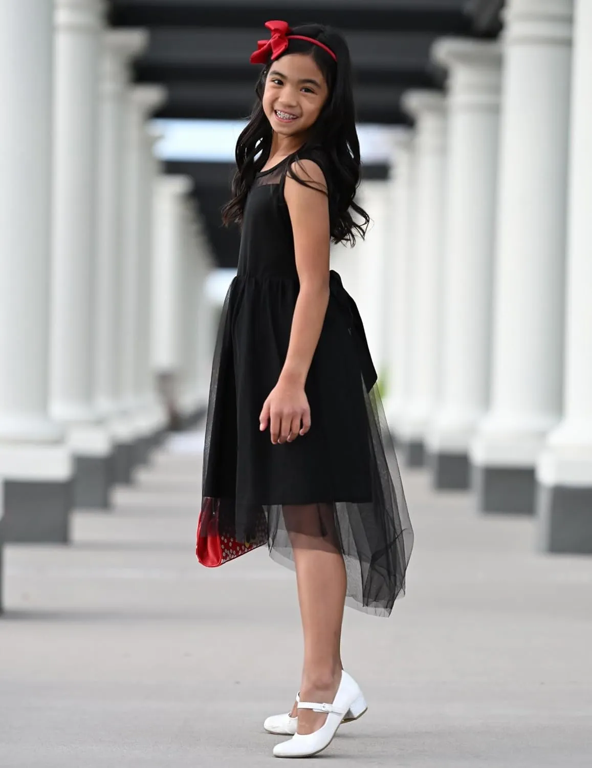 Arshiner Girls Dresses Formal Party Wedding Tulle Sleeveless Contrast Mesh High Low Dress with Belt
