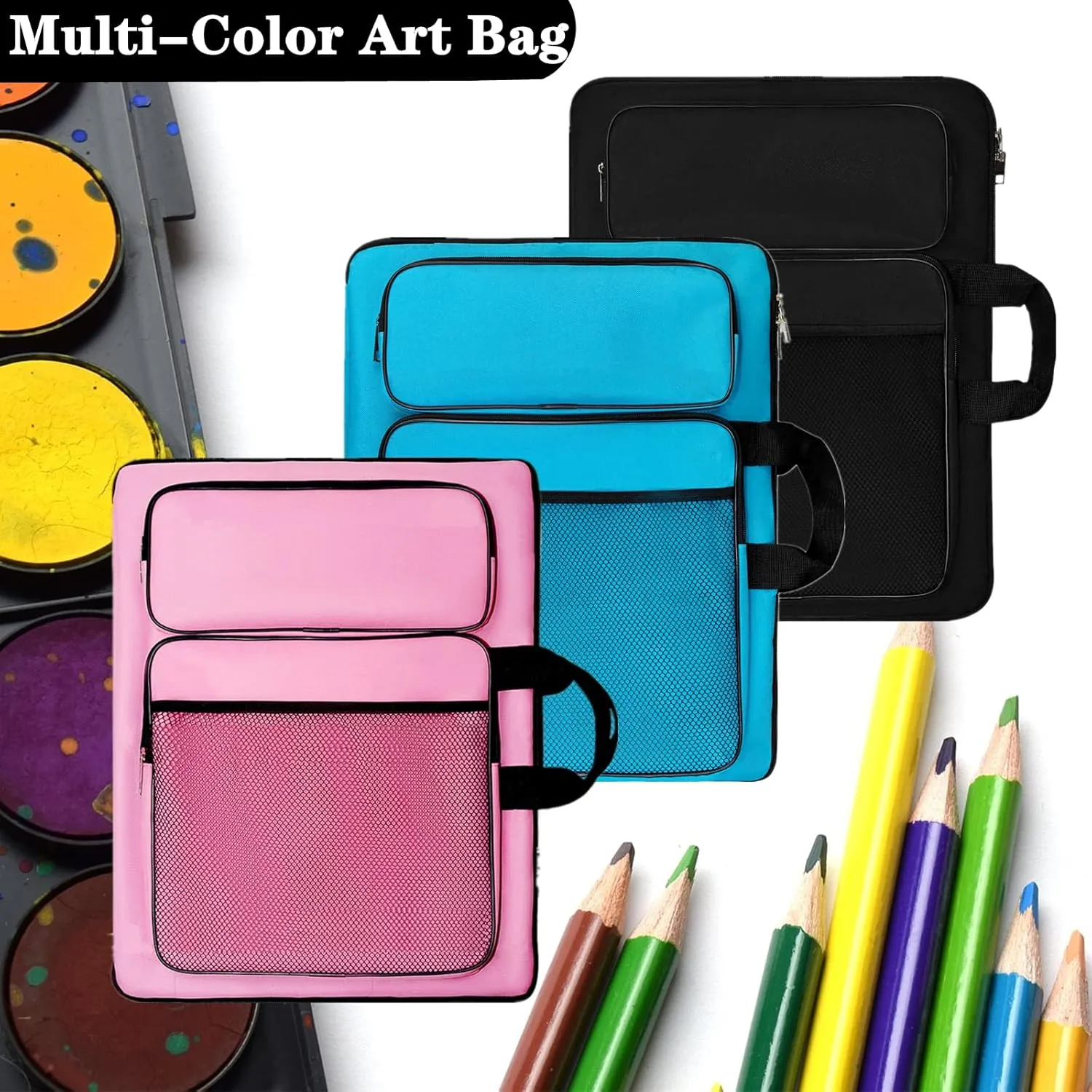 Art Portfolio Kids Artwork,Art Bag15 X 18 For Child Artwork 8K Organizer,A3 portfolio Case For Carrying Artwork With Tote And Backpack (Black)