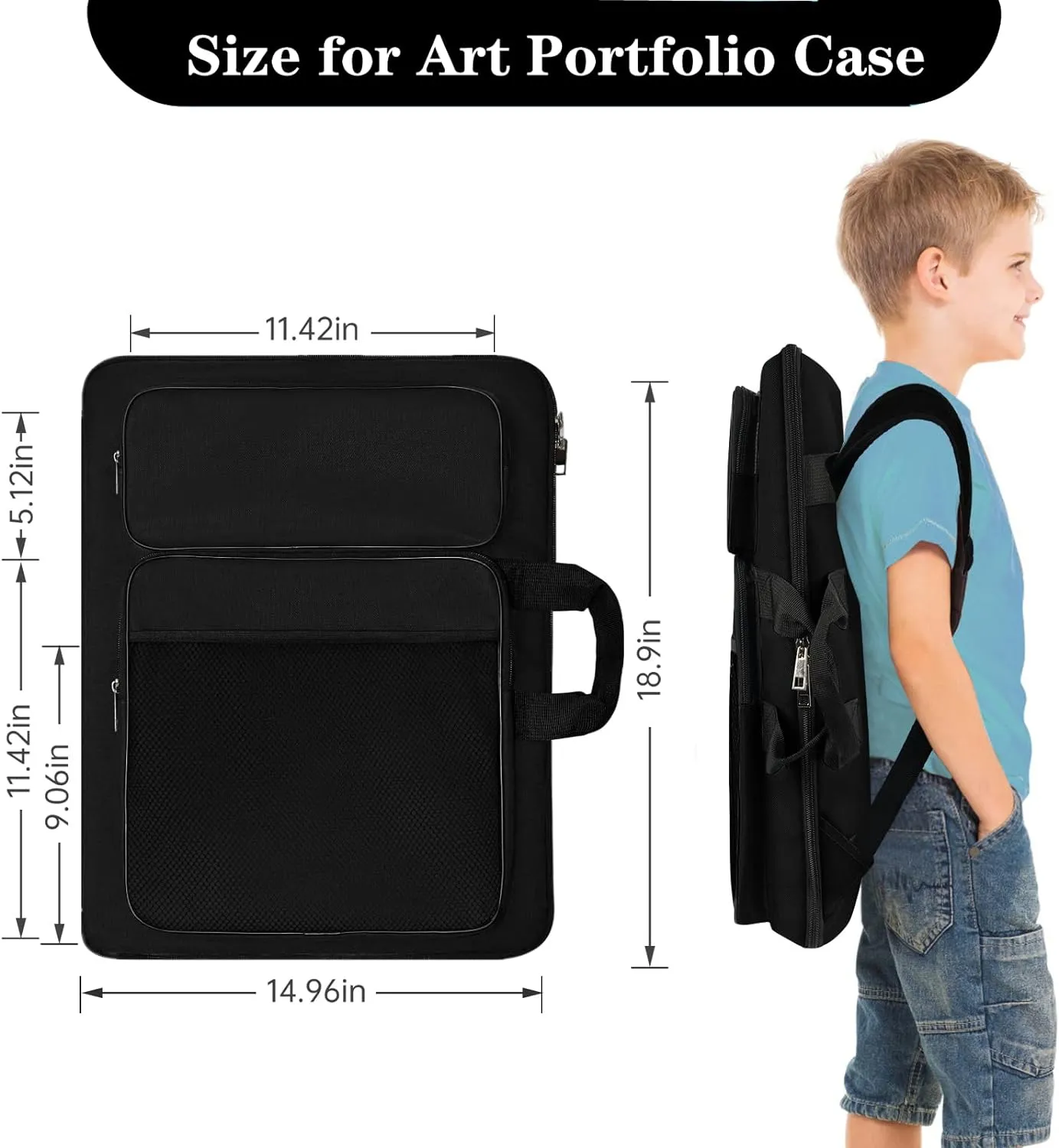 Art Portfolio Kids Artwork,Art Bag15 X 18 For Child Artwork 8K Organizer,A3 portfolio Case For Carrying Artwork With Tote And Backpack (Black)