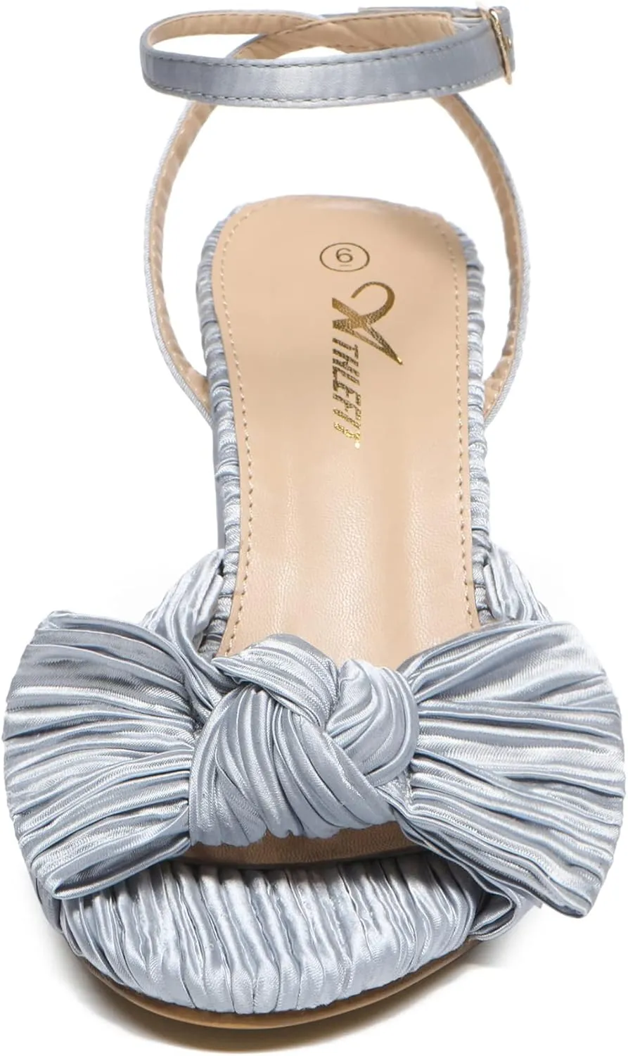 Athlefit Women's Open Toe Chunky Heels Pleated Bow Ankle Strap Heeled Sandals Wedding Bridal Shoes