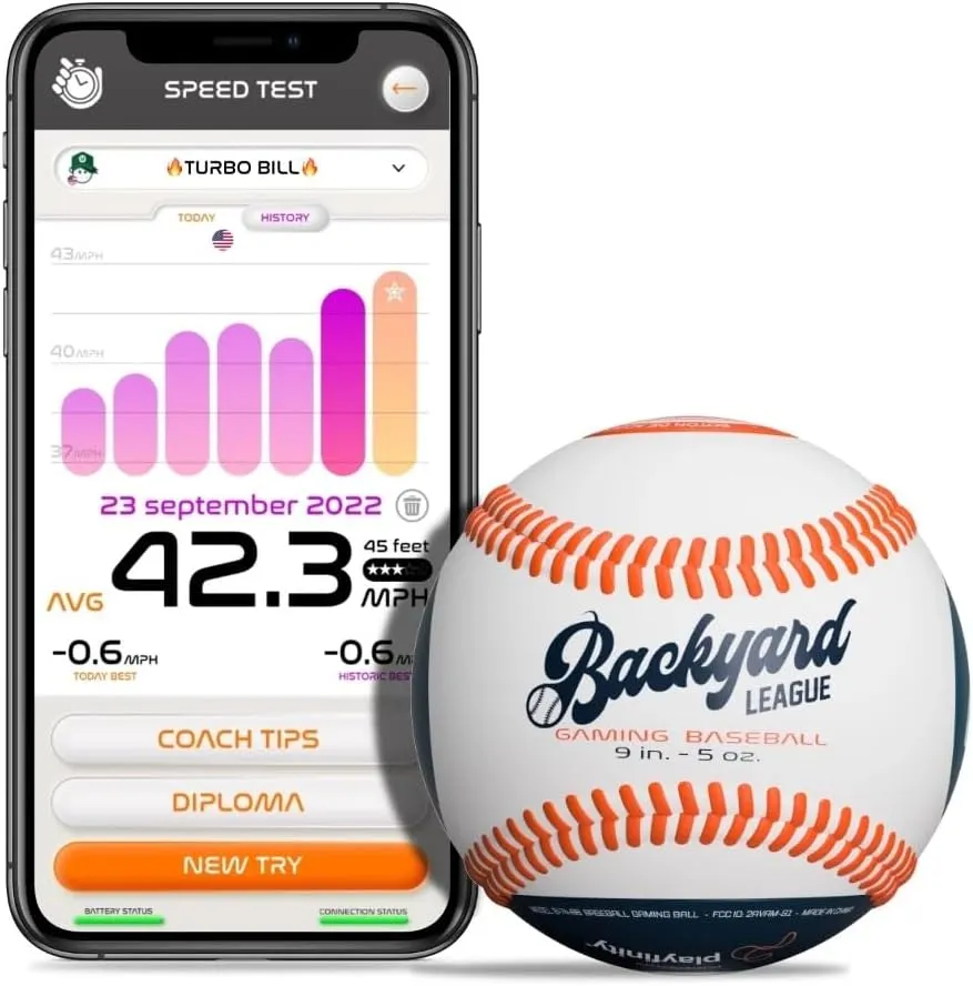 Backyard League Gaming Baseball for Kids | Real Baseball with Sensors and App | Play, Train, Analyze and Connect with Others. Measures Throw Power, Glove Movement and More!