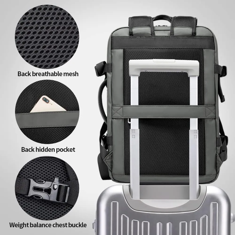 BANGE 45L Carry-on Backpack, Expandable Travel Backpacks for Airplanes,Convertible Weekend Backpack Briefcase for Traveling,Water Resistant College 17.3” Laptop Backpack for Men & Women