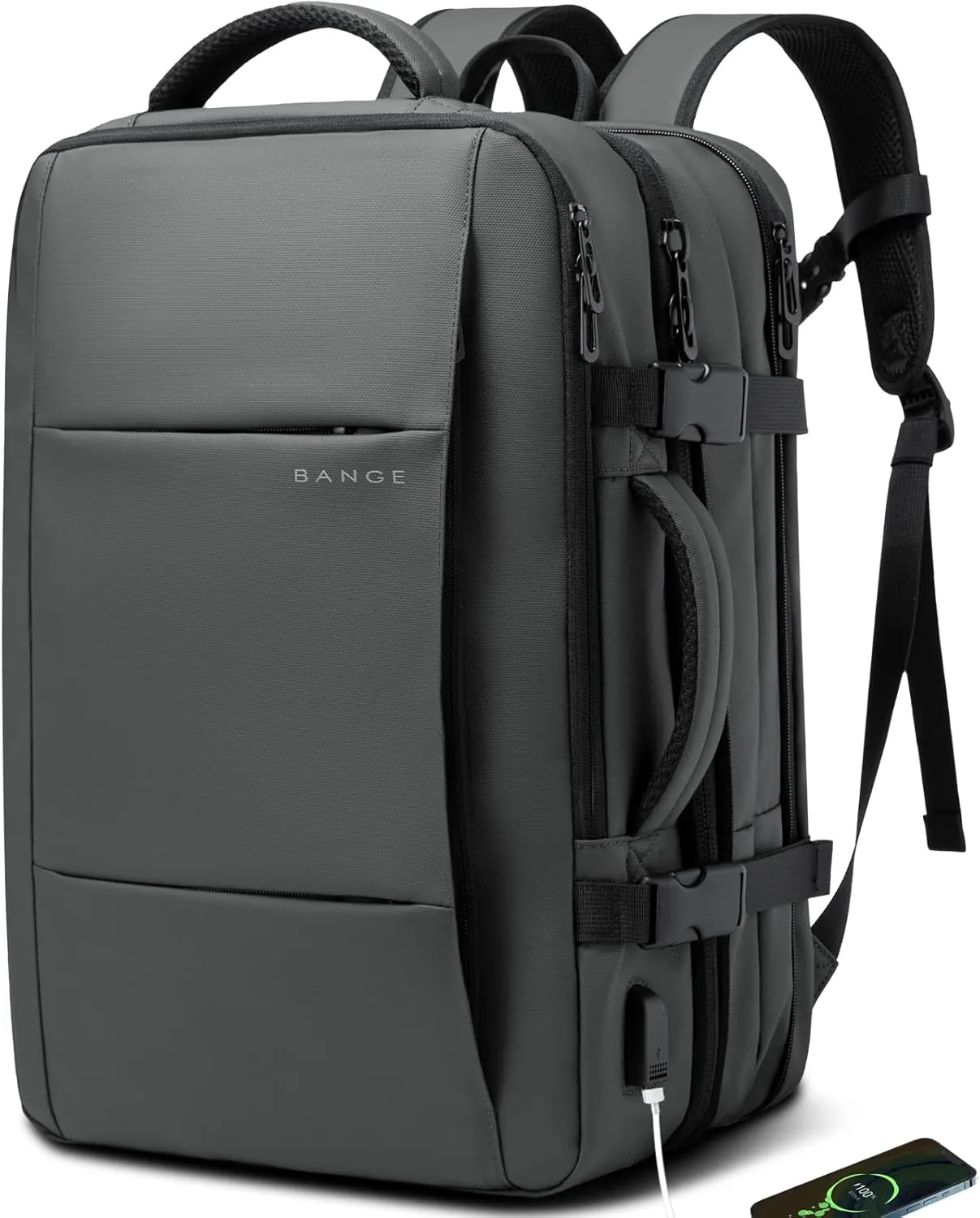 BANGE 45L Carry-on Backpack, Expandable Travel Backpacks for Airplanes,Convertible Weekend Backpack Briefcase for Traveling,Water Resistant College 17.3” Laptop Backpack for Men & Women