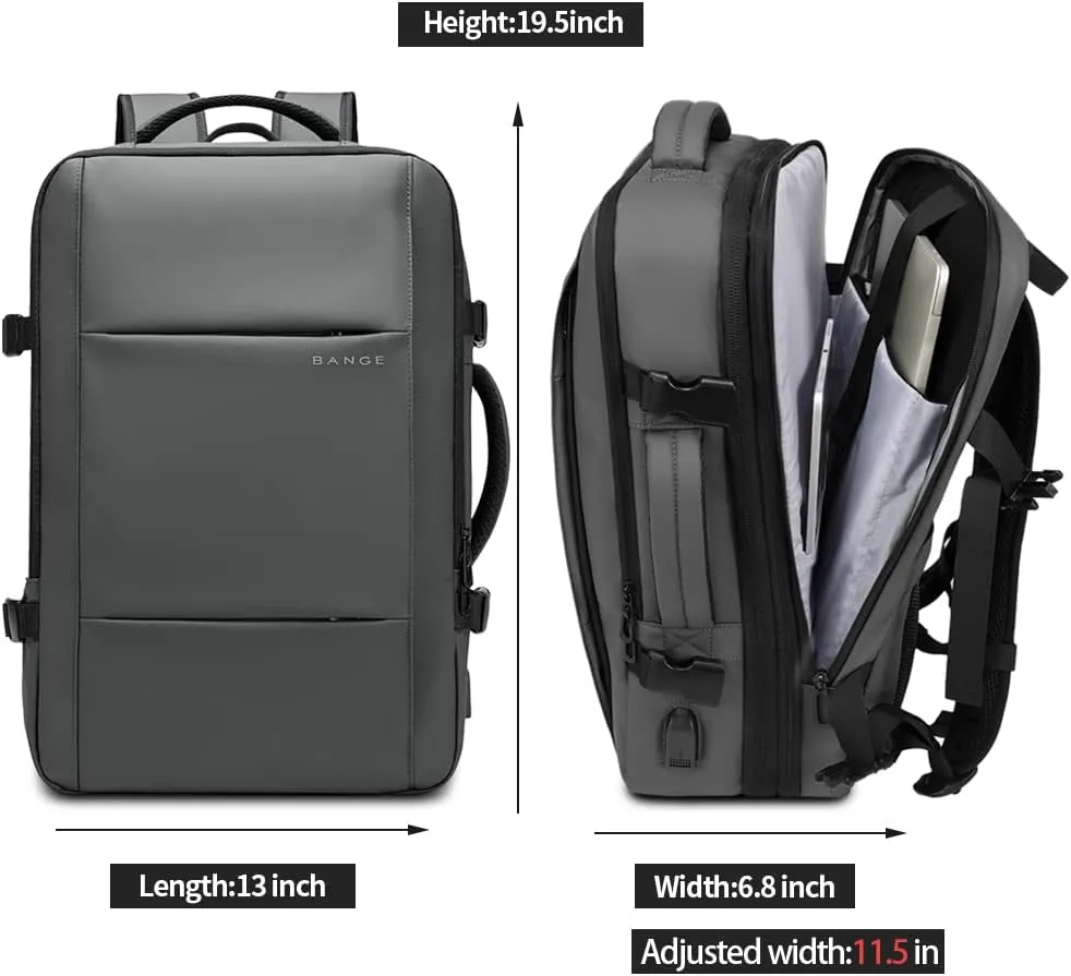 BANGE 45L Carry-on Backpack, Expandable Travel Backpacks for Airplanes,Convertible Weekend Backpack Briefcase for Traveling,Water Resistant College 17.3” Laptop Backpack for Men & Women